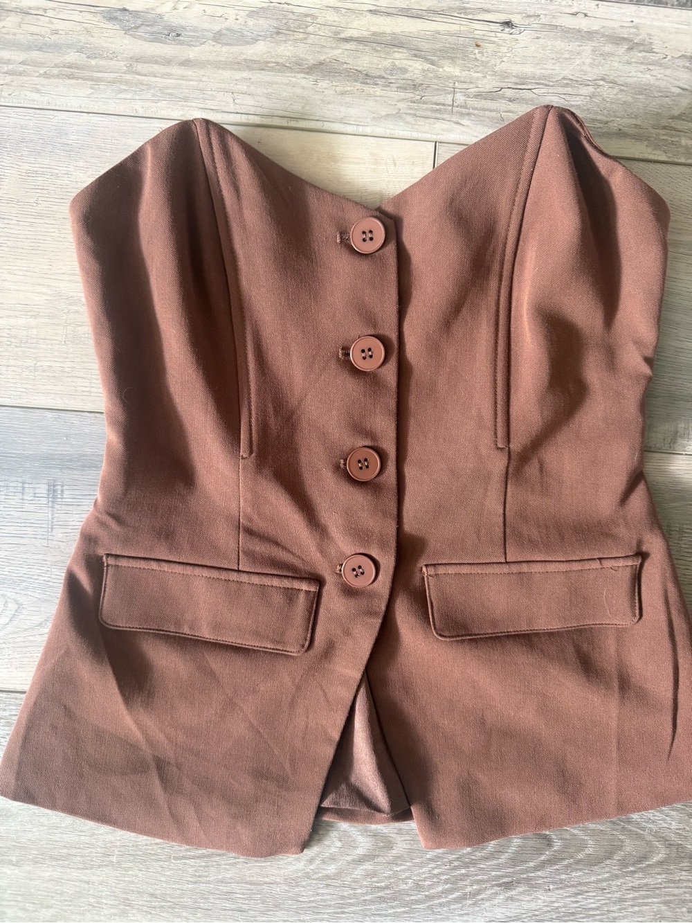 fab'rik Strapless Button Front Brown Bustier Top - Picture 1 of 2